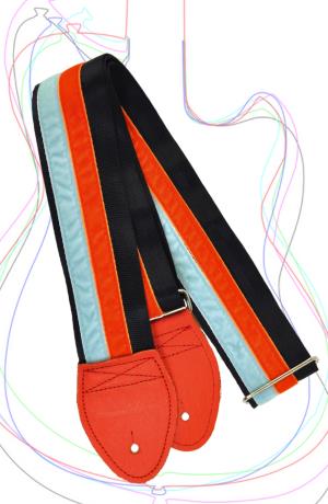 Double Offset Racing Stripe Seatbelt Guitar Strap GSORLBBK04OR